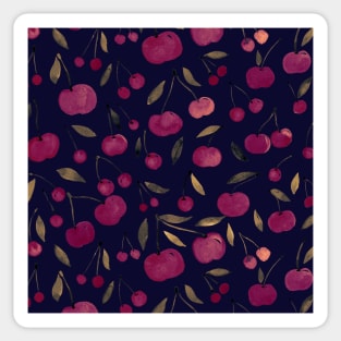 Watercolor sour cherries pattern - burgundy and black Sticker